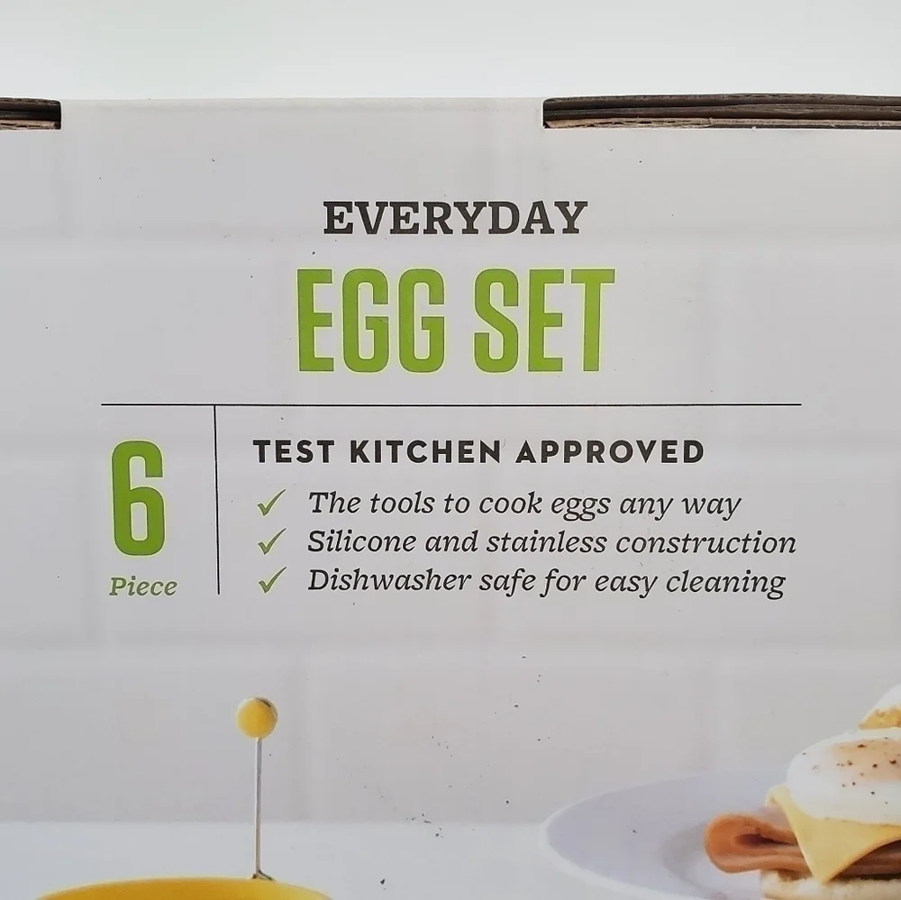 FOOD Network 6 Piece Egg Set Yolk Separator Egg Poachers Frying Rings Timer NIB